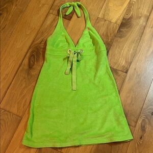 Ralph Lauren Terry Green Halter Dress/cover-up, pink accents, Tie Detail, Size S